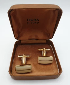 Vintage Lewis's by Bond Cufflinks Mother of Pearl and Gold Tone in Original Box - Picture 1 of 13