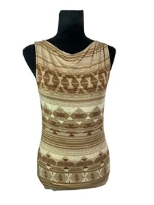 Lauren Ralph Lauren Size S Beige Geometric Scoop Neck Tank Stretch Soft - Picture 1 of 9