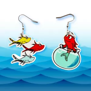 Orecchini pendenti Dr. Seuss un pesce, due pesci, pesce rosso, pesce blu - Foto 1 di 3