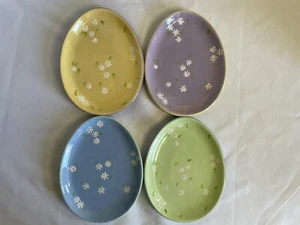 Blossoms and Blooms EASTER EGG Shaped Plates Set of 4 8 Inch x 6 Inch Pastels - Picture 1 of 10