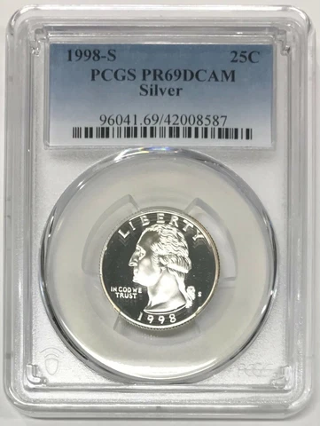 1998 S SILVER WASHINGTON QUARTER 25C PCGS PR69DCAM E1 Cover