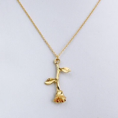 Collar Flor Rosa Flor Colgante Para Regalos San Valentín Chapado en Oro Amarillo 14K Foto 1 de 4