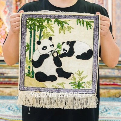 1x1ft Hand Knotted Area Rug handmade House Carpet Panda Tapestry LJH111A - Image 1 of 4