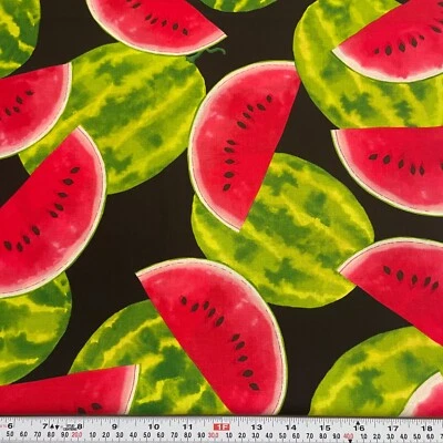 Watermelons for Timeless Treasures Black Cotton Fabric Remnant 22" x 43" - Image 1 of 2