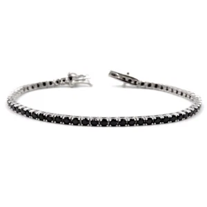 Bracciale Uomo Donna Tennis Argento 925 Rodiato Zirconi Neri Brillanti 20cm - Foto 1 di 1