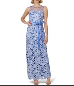 New Adrianna Papell Womens Illusion Neck Tonal Lace Gown Dress, Blue, 6 - Picture 1 of 8