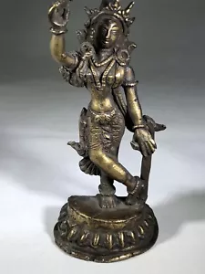 Antiguo soporte de bronce indio Nepal Godness Buddha Statue - Imagen 1 de 9