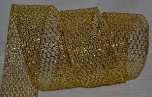 Wired Ribbon~Christmas Gold Open Metallic Mesh~2.5"~Holiday~Wreath~Gift~Bow - Picture 1 of 1