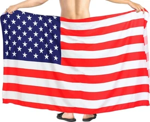 LA LEELA Men's Summer Patriotic 4th of July USA Flag Swimwear Sarong Swim Trunk - Picture 1 of 3