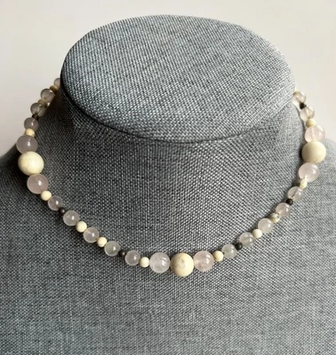 Handmade 15" Choker Beaded Necklace, Healing Women Christmas Gifts, Rose Quartz+ - Image 1 of 4