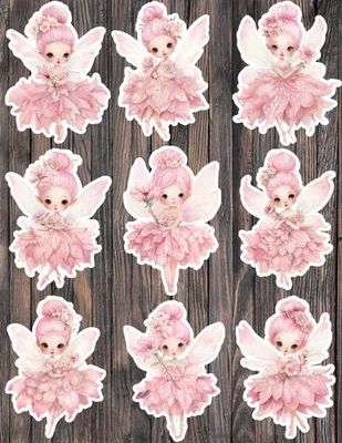 Bonito juego de pegatinas de vinilo troqueladas de hadas rosa para álbumes de recortes computadora portátil botella de agua Foto 1 de 2