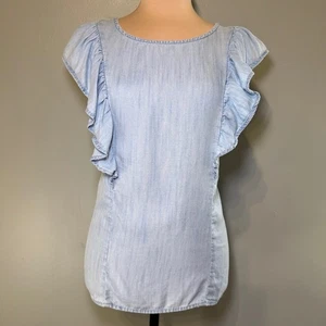 Banana Republic Blue Chambray Denim Look Top Blouse Shirt Size XLP XL Petite - Picture 1 of 7
