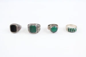 Sterling Silver Rings Chunky Stone Set Malachite Wide x 4 (30g) - Picture 1 of 6