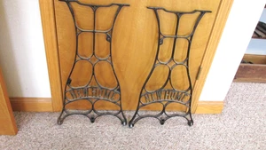 Pair Old New Home Antique Cast Iron Sewing Machine Table Legs - Picture 1 of 5