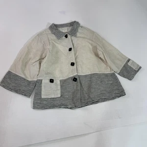 Made in USA Linen Jacket Womens Large Ivory Gray Striped Colorblock 40-88 - Picture 1 of 9