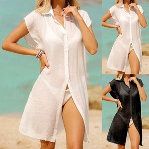 Womens Summer Swimwear Beachwear Bikini Beach Cover Up Shirt Dress Tunic Tops UK - Picture 1 of 16