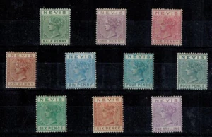 St. Kitts & Nevis - Nevis 1882-90 SG 25-34 1/2d-1S All Colours MOG GEM - Picture 1 of 2