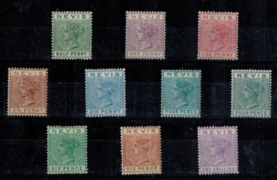 St. Kitts & Nevis - Nevis 1882-90 SG 25-34 1/2d-1S All Colours MOG GEM - Image 1 of 2