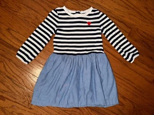 Girls Gap Navy Blue White Striped Sundress Denim Knee Length A Line Dress 5t - Picture 1 of 5