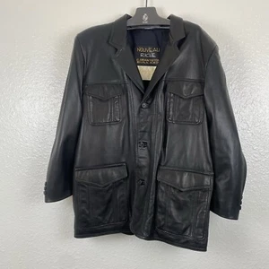 Vintage Mens Black Leather Jacket 3-Button Overcoat Size XL Graf’s Fur - Picture 1 of 14