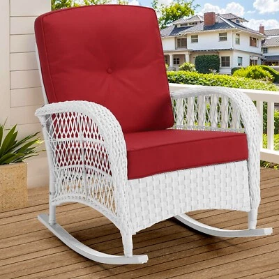 Cadeira de balanço pátio rattan cadeira de balanço ao ar livre mobiliário de vime com almofada - Imagem 1 de 4