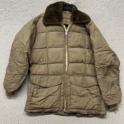 True Vtg Down Jacket Mens M Brown Sherpa Collar Quilted Comfy Outdoor Garment - Image 1 of 4