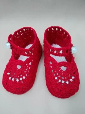 Zapatos de bebé de ganchillo rojos 100 % algodón Foto 1 de 4