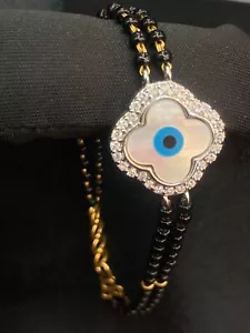 1/2 Cts Round Brilliant Cut Diamonds Unisex Evil Eye Clover Bracelet In 14K Gold - Picture 1 of 12