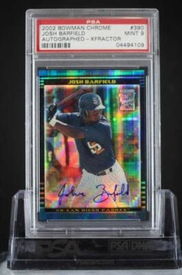 🔥 PSA 9 Josh Barfield 2002 Bowman Chrome X-Fractor #390 Rookie Auto RC RARO - Imagem 1 de 3