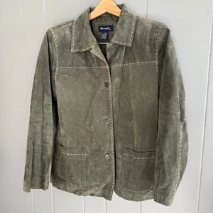 Giacca scamosciata verde vintage M Western Y2K dettaglio punto contrasto boho chic cowgirl - Foto 1 di 9
