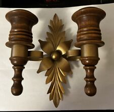 Home Interiors Homco gold and wood double wall sconce