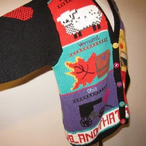 M BellePointe State Sampler Cardigan Sweater WY GA OH TX VT MI CA ME IL KY MA HI - Picture 1 of 12