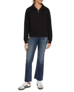 *Three Dots Women's Cozy Quarter-Zip Long-Sleeve Pullover~Black~NWT~MED~PVC - Picture 1 of 3