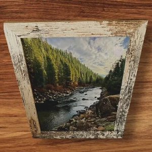 Nature Photograph River Mountains Landscape Glossy 8X10 Framed Distressed White - Picture 1 of 1
