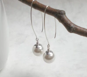 Lange MUSCHELKERN Ohrringe weiß 925 Silber Perlenohrringe Sterlingsilber s967 - Bild 1 von 4