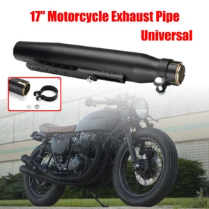 Matte Black 17" Universal Motorcycle Short Exhaust Pipe Tail Pipe For Cafe Racer - Picture 1 of 10