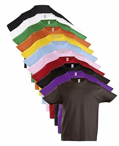 Coton Uni Enfants Fille Garçon Enfant T-Shirt 2-12 Ans - Bild 1 von 13
