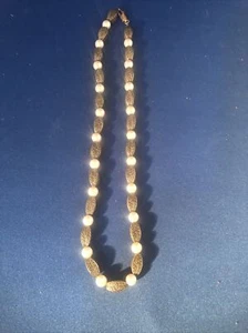 Vintage Faux Pearl & Grayish Bead Necklace 17" - Picture 1 of 3