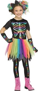 Rainbow Foil Skeleton Punk Tutu Halloween 4pc Girl Costume, Black Multi - Picture 1 of 8