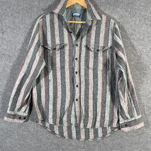 Fieldmaster Shirt Mens L Tall Grey Button Up Wool Flannel Striped Vintage 80s - Picture 1 of 10