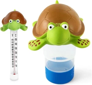 Floating Pool Chlorine Floater &Pool Thermometer 2 in 1 kit, Collapsible - Picture 1 of 7