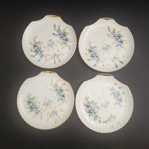 4er Set Crown Royal Japan blaue Blume Vintage Snack Teller mit Goldrand Muschel - Bild 1 von 4