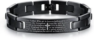 Men's Punk Rock Bible Verse Wristband Stainless Steel Lord's Prayer Cross Link C - Picture 1 of 7