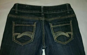 Mossimo Womens Size 1 x 29" Dark Distressed Jeans Skinny Thick Stitched - Picture 1 of 4