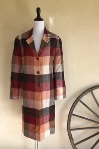 EXPOSITE' BY Magaschoni Wollmischung Fischgrätmuster Farbblock gefüttert Mantel 14 neu ohne Etikett - Bild 1 von 12