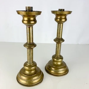 Pair Vintage Religious Altar Gothic Brass Ornate Metal Candle Stick Holders - Picture 1 of 9