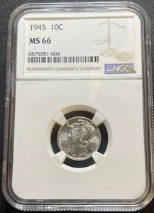 Moneda de diez centavos Philadelphia Mercury 1945-NGC MS 66 10C KM140 #6875081-004 - Imagen 1 de 11
