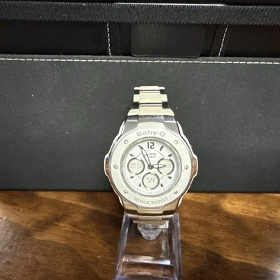 Ladies Casio Baby-G G-ms Round White Silver Tone Digital Watch MSG-300C #109 - Image 1 of 4