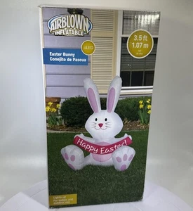 Airblown Inflatable Happy Easter Bunny 3.5 ft Tall White/Pink Rabbit LED Working - Picture 1 of 5