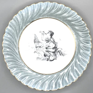 Blaugrauer gewellter Teller figürliche Szene Transfer Haviland Limoges Frankreich antik - Bild 1 von 6